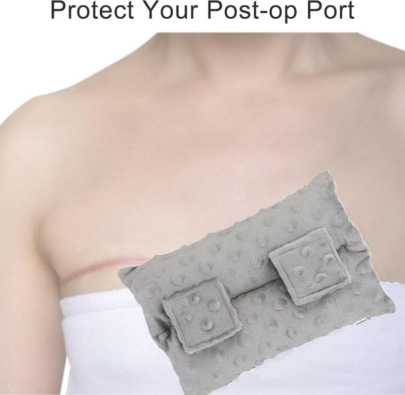 HapiPoppy Port Pillows Chemo Port Pillow for Seatbelt Chest Protector Chemo Patients Pacemaker Heart Surgery Recovery Support Cushion Gifts Women Minky Dot Light Gray - Image 3